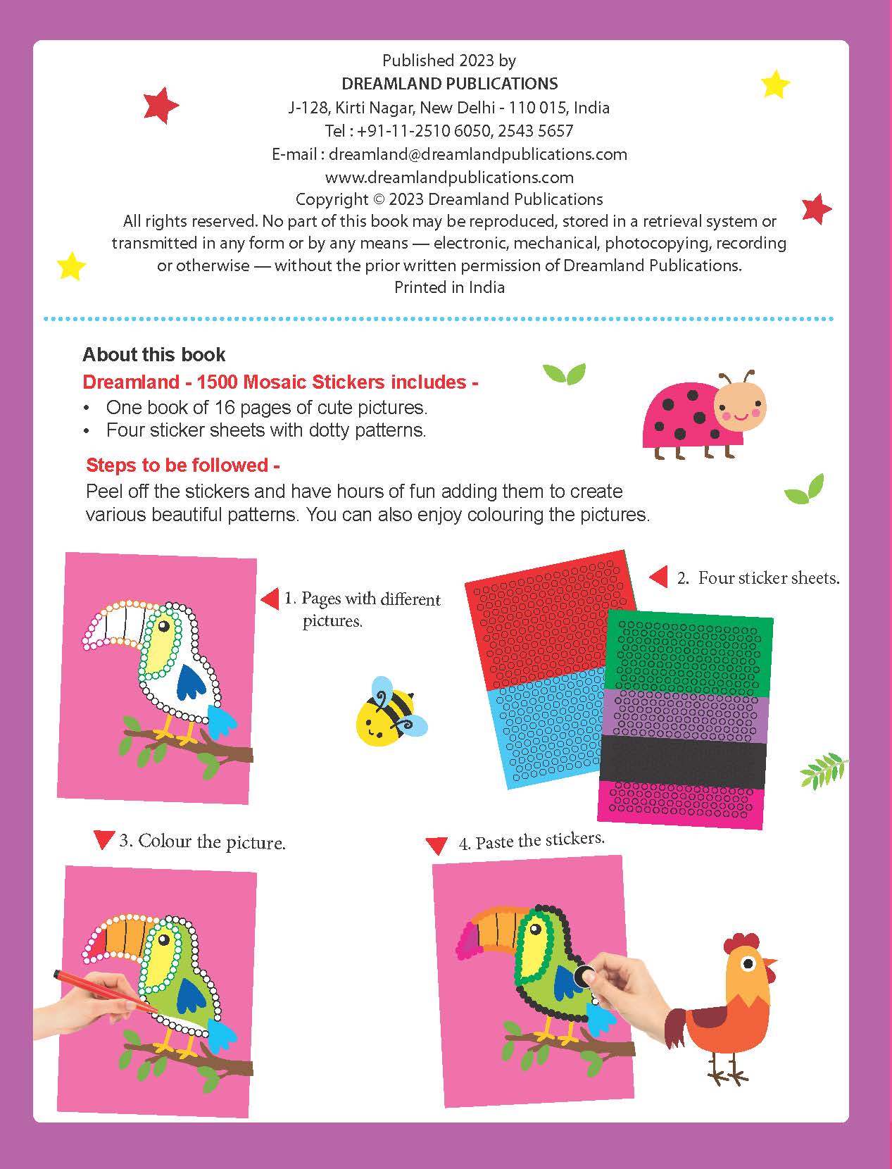 Dreamland Publications 1500 Mosaic Stickers Book 2 with Colouring Fun - Sticker Book for Kids Age 4 - 8 years - Distacart