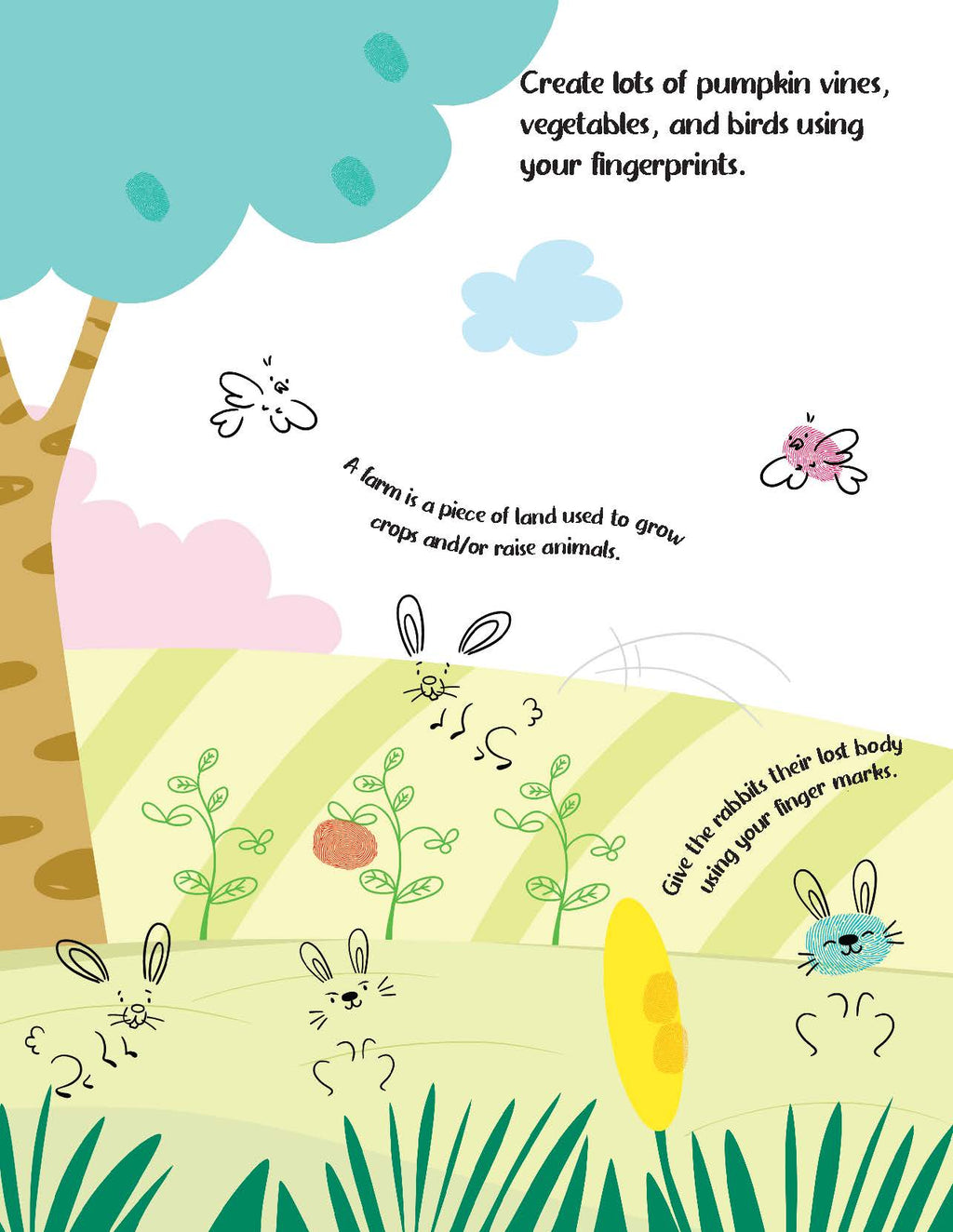 Dreamland Publications Fingerprint Art Activity Book for Children - Farm with Thumbprint Gadget - Distacart