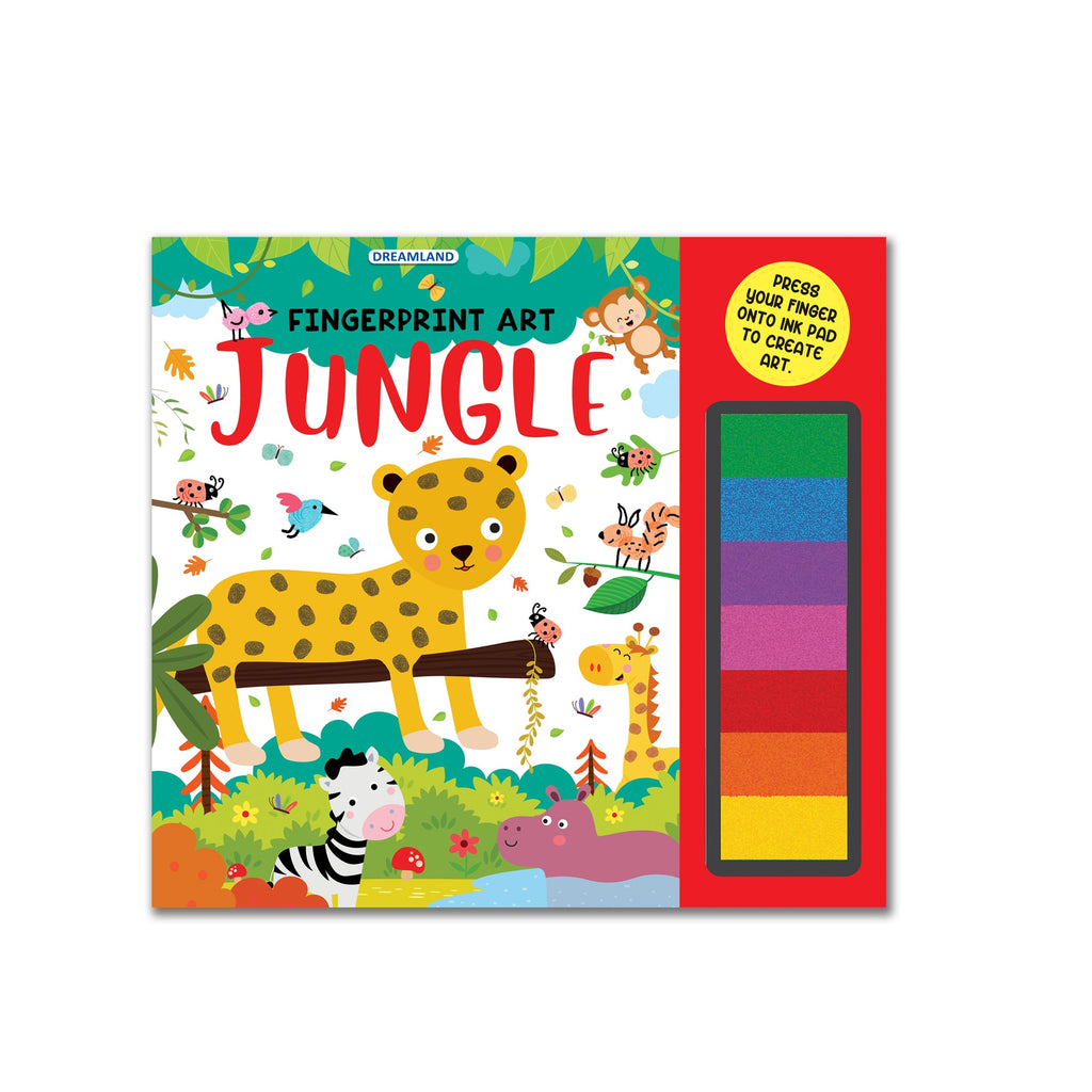 Dreamland Publications Fingerprint Art Activity Book for Children - Jungle with Thumbprint Gadget - Distacart