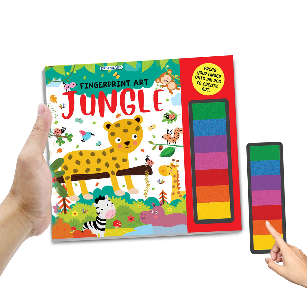 Dreamland Publications Fingerprint Art Activity Book for Children - Jungle with Thumbprint Gadget - Distacart