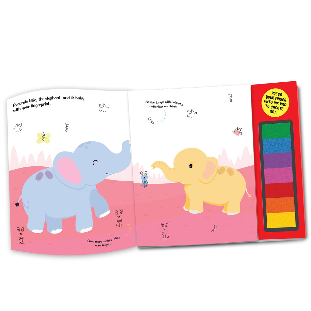 Dreamland Publications Fingerprint Art Activity Book for Children - Jungle with Thumbprint Gadget - Distacart