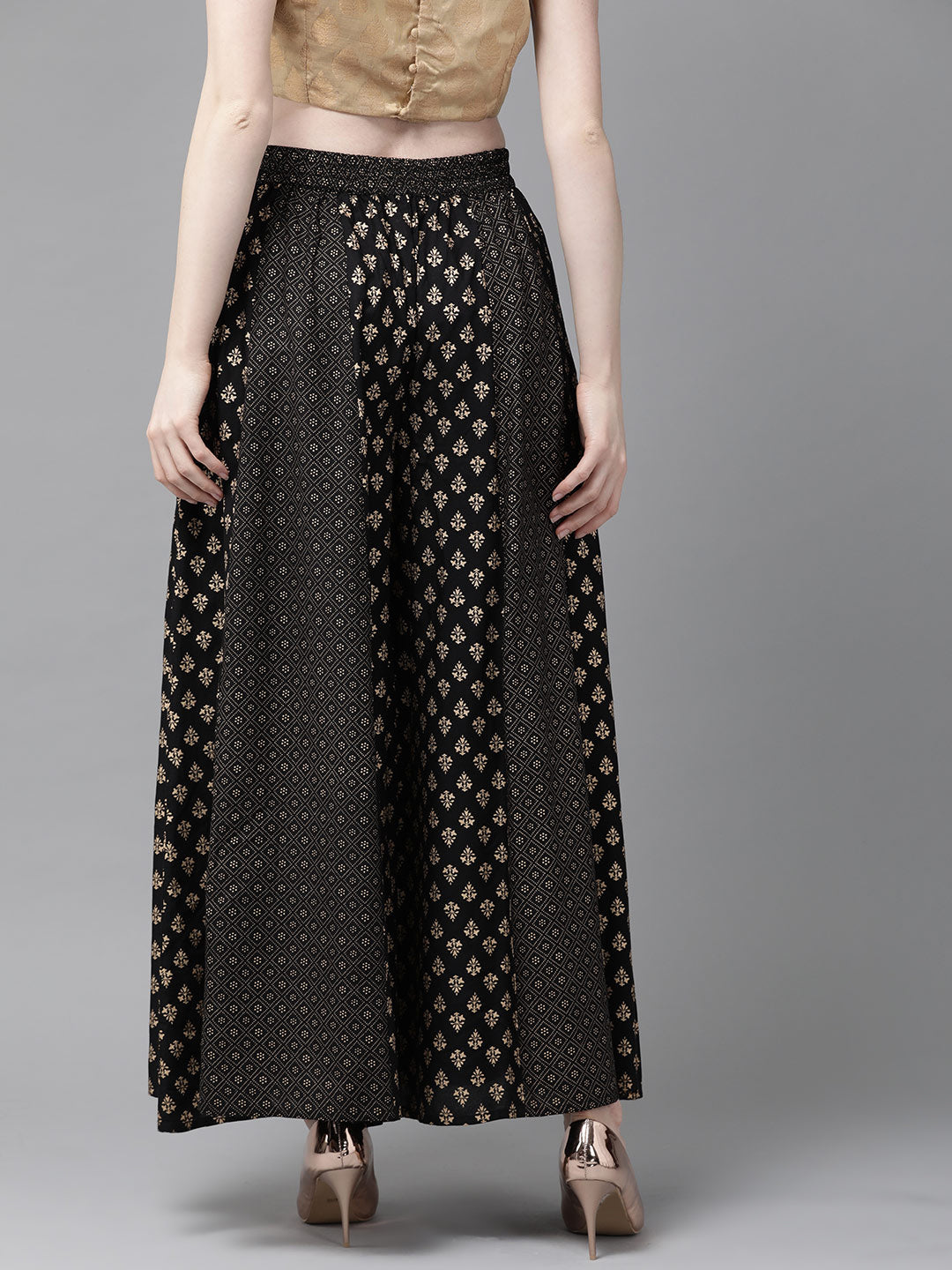 Juniper Women Black Rayon Printed Flared Palazzo - Distacart