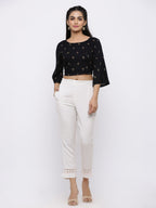 Juniper Women White Rayon Flex Solid Slim Fit Pant/Slim Pant
