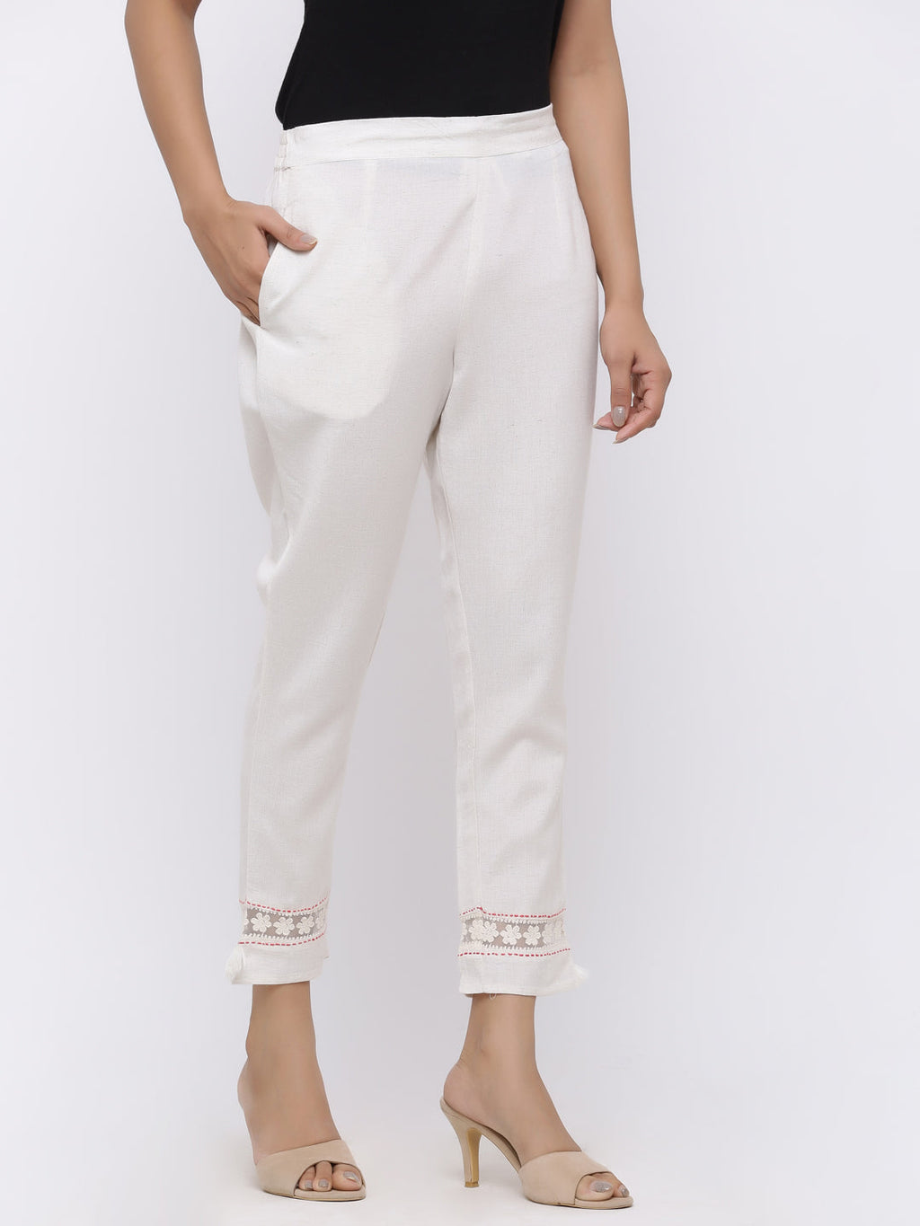 Juniper Women White Rayon Flex Solid Slim Fit Pant/Slim Pant