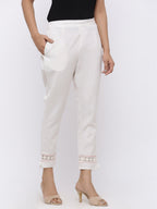 Juniper Women White Rayon Flex Solid Slim Fit Pant/Slim Pant