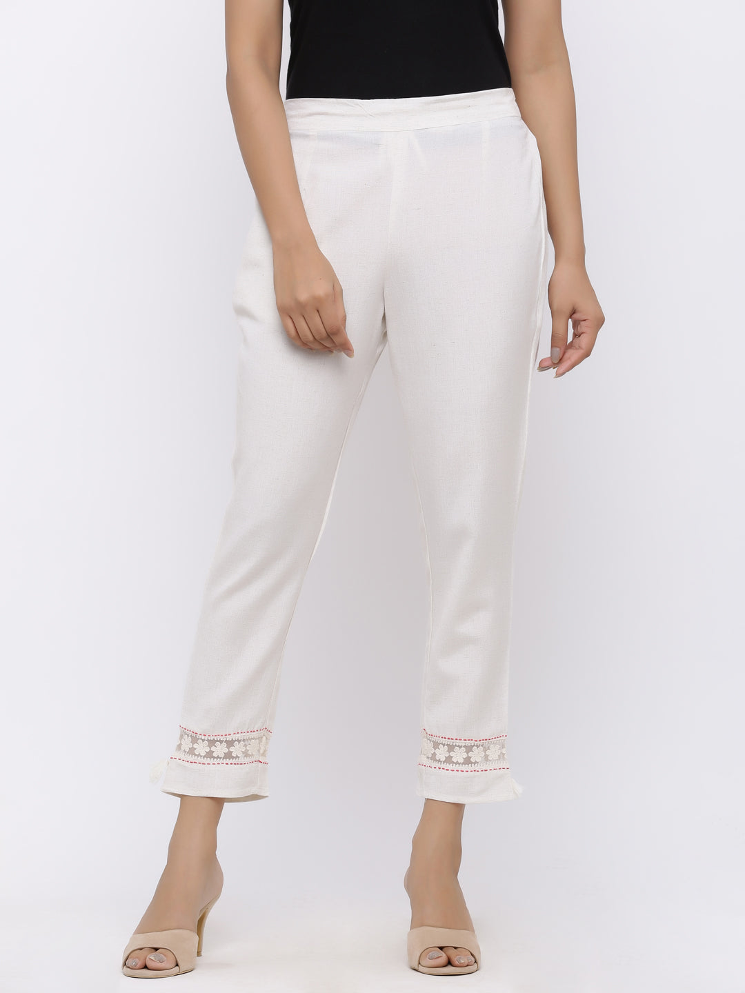 Juniper Women White Rayon Flex Solid Slim Fit Pant/Slim Pant