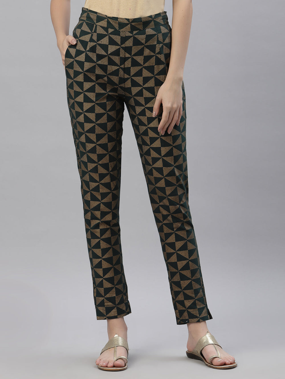 Juniper Women's Jadegreen Cotton flex Printed Straight Pant - Distacart