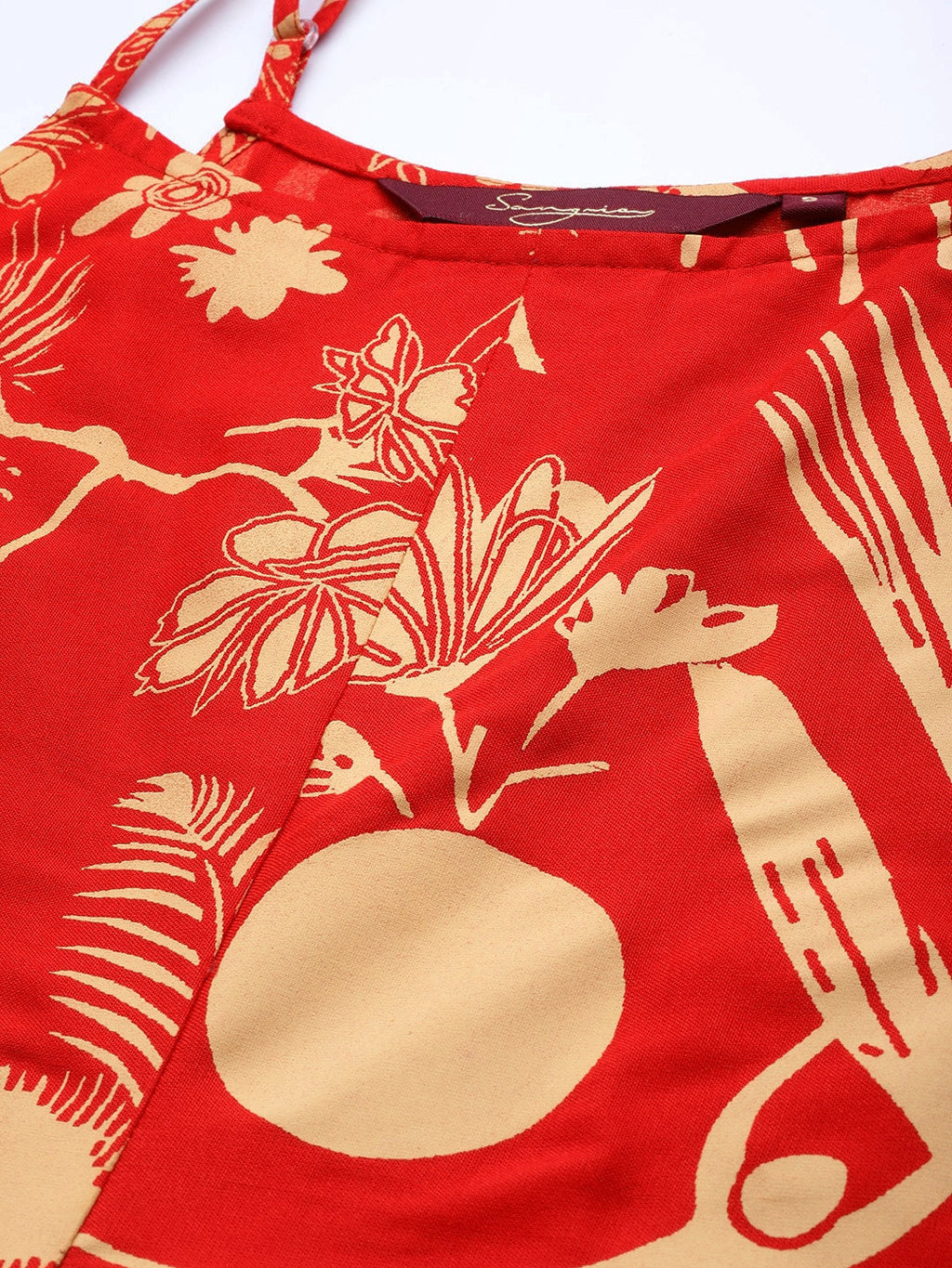 Sangria Women Red & Yellow Quirky Printed Kurta with Palazzos & Dupatta