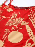 Sangria Women Red & Yellow Quirky Printed Kurta with Palazzos & Dupatta