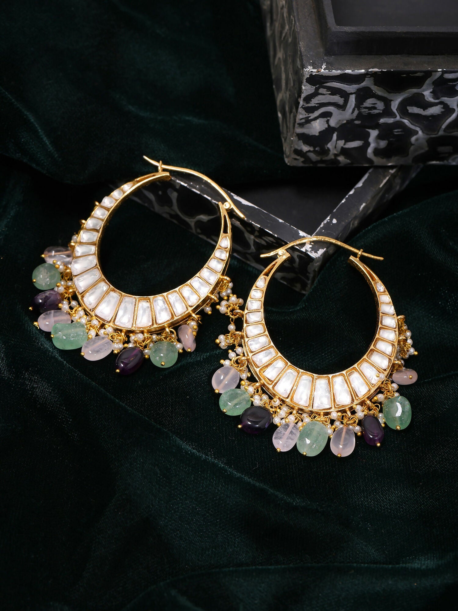 Ruby Raang Gold Polished Multi-Color Kundan Loops