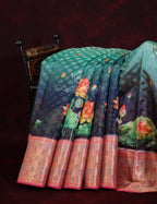 Green and Pink Banaras Border Floral Design Banarasi Semi Silk Saree By Gayathri Reddy Designer Studio