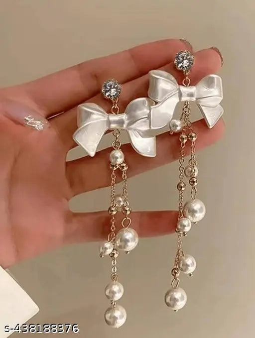 Tehzeeb Creations Women's White Pearl And Stone Earrings - Distacart