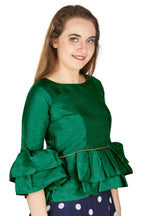 Aastha Fashion Women's Green Art Silk Bell Sleeves attire with Poly Cotton Lining Blouse