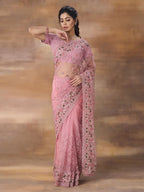 kasee Floral Embroidered Net Saree With Blouse Piece - Distacart