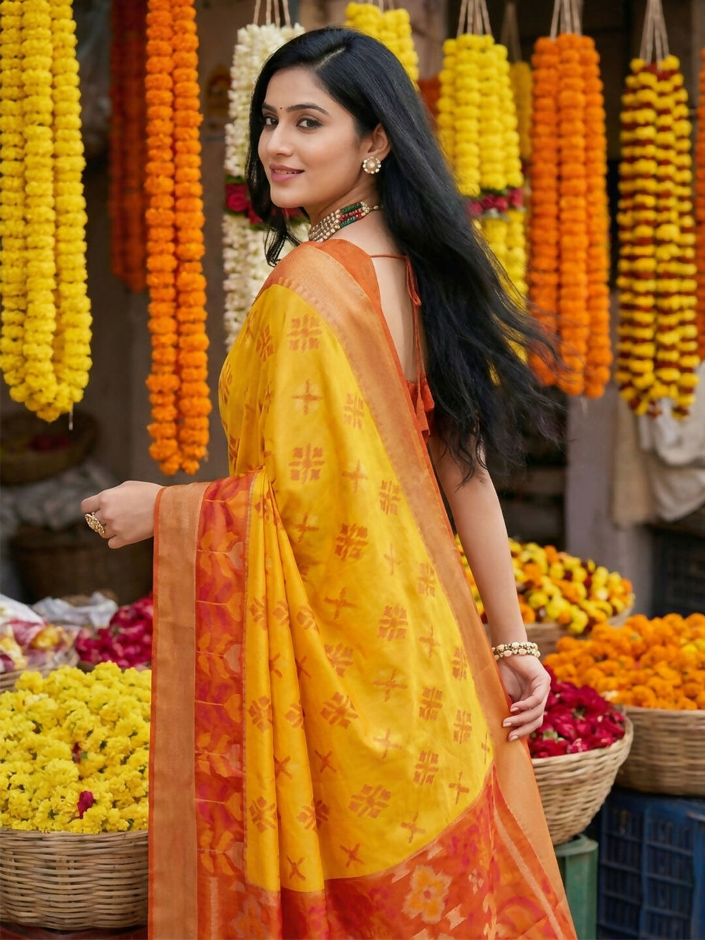 Shree Shyam Fashion Yellow Pochampally Silk Saree - Distacart