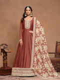 Anaita Coffee Embroidered Art Silk Anarkali Suit - Distacart