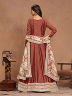 Anaita Coffee Embroidered Art Silk Anarkali Suit - Distacart