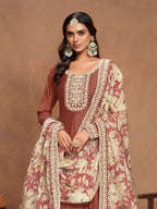 Anaita Coffee Embroidered Art Silk Anarkali Suit - Distacart