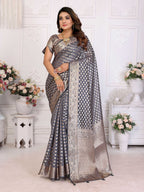 Aastha Fashion Grey Organza Silk Weaving Saree - Distacart