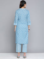 HERE&NOW Women Ethnic Motifs Printed Pure Cotton Kurta with Palazzos