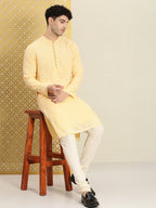 House of Pataudi Men Embroidered Sequined Floral Jashn Kurta
