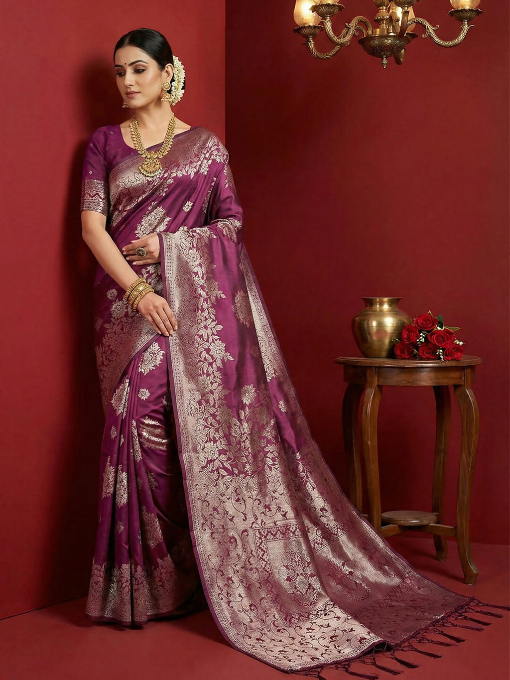 Shree Shyam Fashion Purple Silk Blend Saree - Distacart