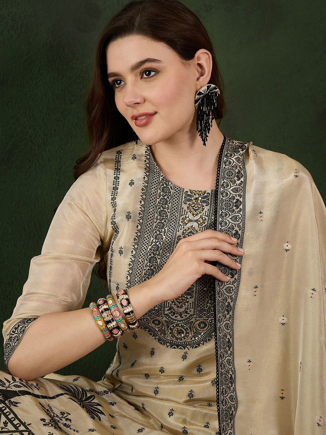Sangria Embroidered Kurta & Trouser With Dupatta