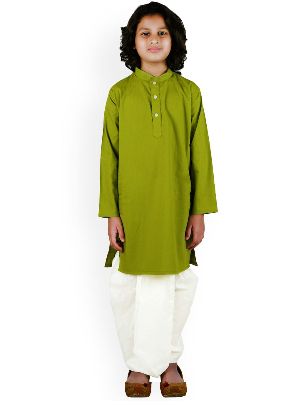 Sethukrishna Boys Green Pure Cotton Kurta with Dhoti Pant Set