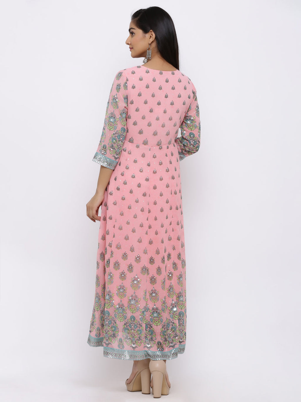 Juniper Womens Pink Georgette Foil Print Maxi Dress - Distacart