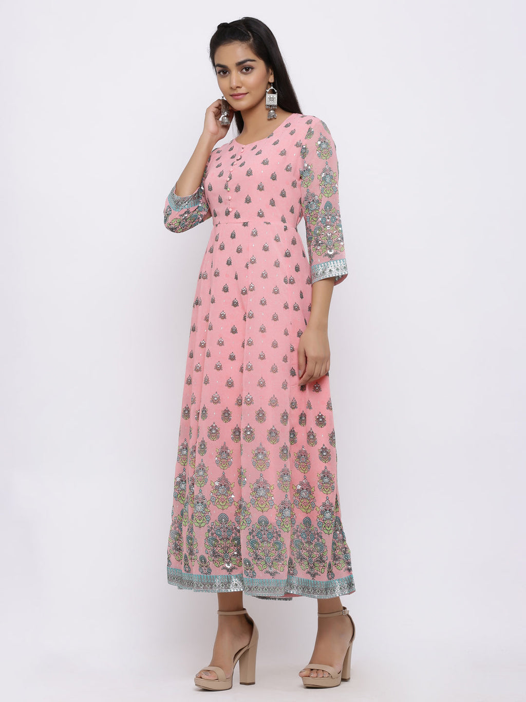 Juniper Womens Pink Georgette Foil Print Maxi Dress - Distacart