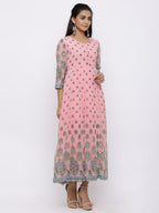 Juniper Womens Pink Georgette Foil Print Maxi Dress - Distacart