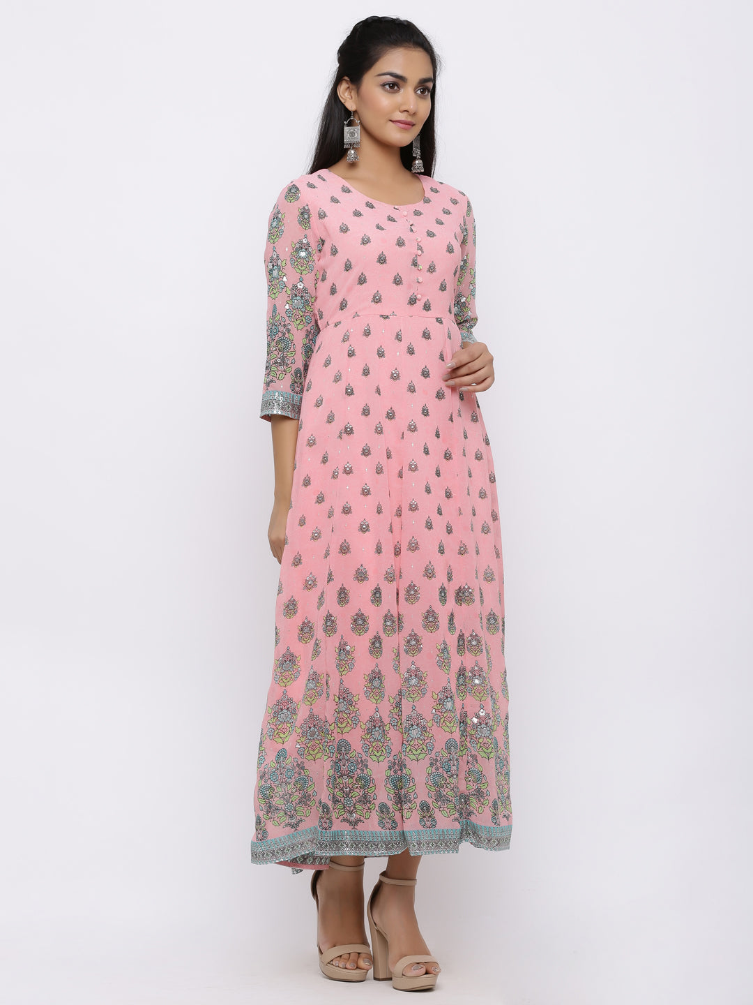 Juniper Womens Pink Georgette Foil Print Maxi Dress - Distacart