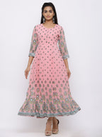 Juniper Womens Pink Georgette Foil Print Maxi Dress - Distacart