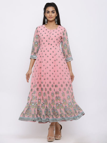 Juniper Womens Pink Georgette Foil Print Maxi Dress