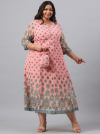 Juniper Women`s Pink Georgette Printed Flared Dress - Distacart