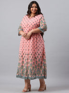 Juniper Women`s Pink Georgette Printed Flared Dress - Distacart