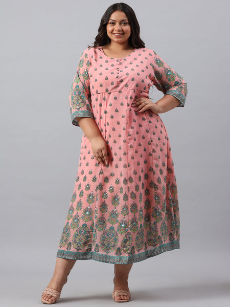 Juniper Women`s Pink Georgette Printed Flared Dress