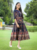 Juniper Women's Indigo Cambric Printed Tiered Dress - Distacart