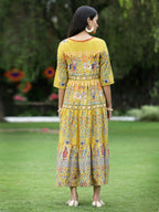 Juniper Women's Mustard Cambric Printed Tiered Dress - Distacart