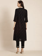 Juniper Womens M-Black Rayon Slub Printed Kurta - Distacart