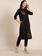 Juniper Womens M-Black Rayon Slub Printed Kurta - Distacart