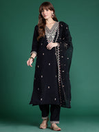 Indo Era Ethnic Motifs Embroidered Sequinned Kurta With Trousers & Dupatta - Distacart
