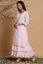 Juniper Pink Cotton Embroidered Layered Maxi Dress With Dori Tassels - Distacart