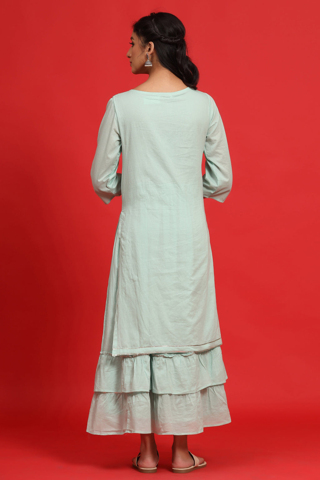 Juniper Sage Green Cotton Embroidered Layered Maxi Dress With Dori Tassels - Distacart