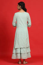 Juniper Sage Green Cotton Embroidered Layered Maxi Dress With Dori Tassels - Distacart
