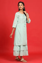 Juniper Sage Green Cotton Embroidered Layered Maxi Dress With Dori Tassels - Distacart