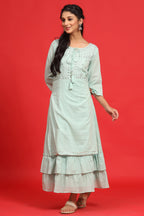 Juniper Sage Green Cotton Embroidered Layered Maxi Dress With Dori Tassels - Distacart
