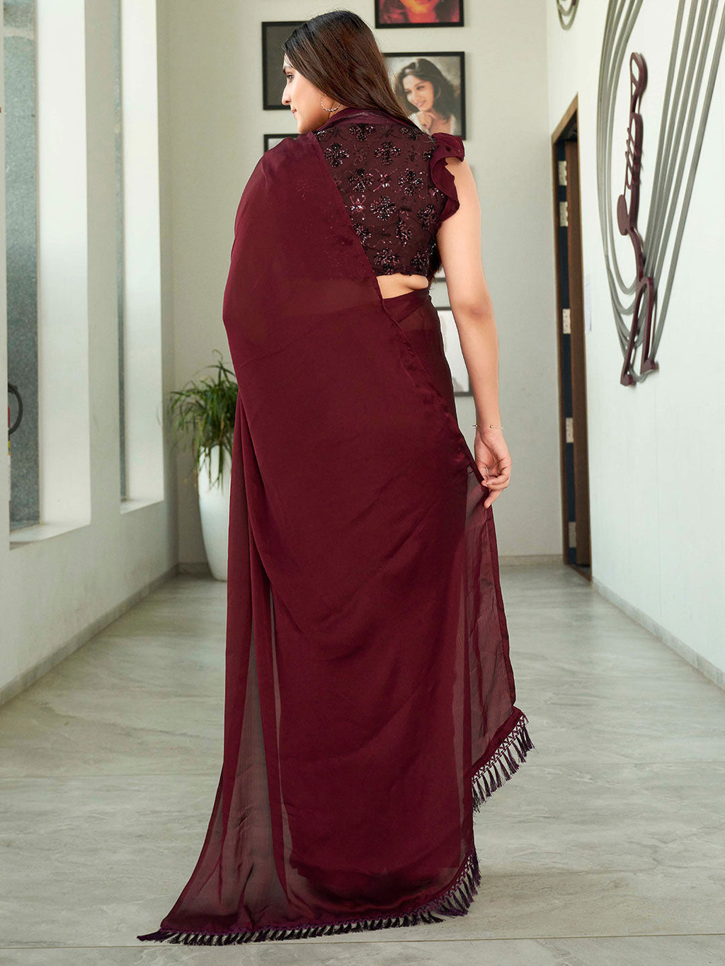 Tikhi Imli Solid Satin Saree - Distacart