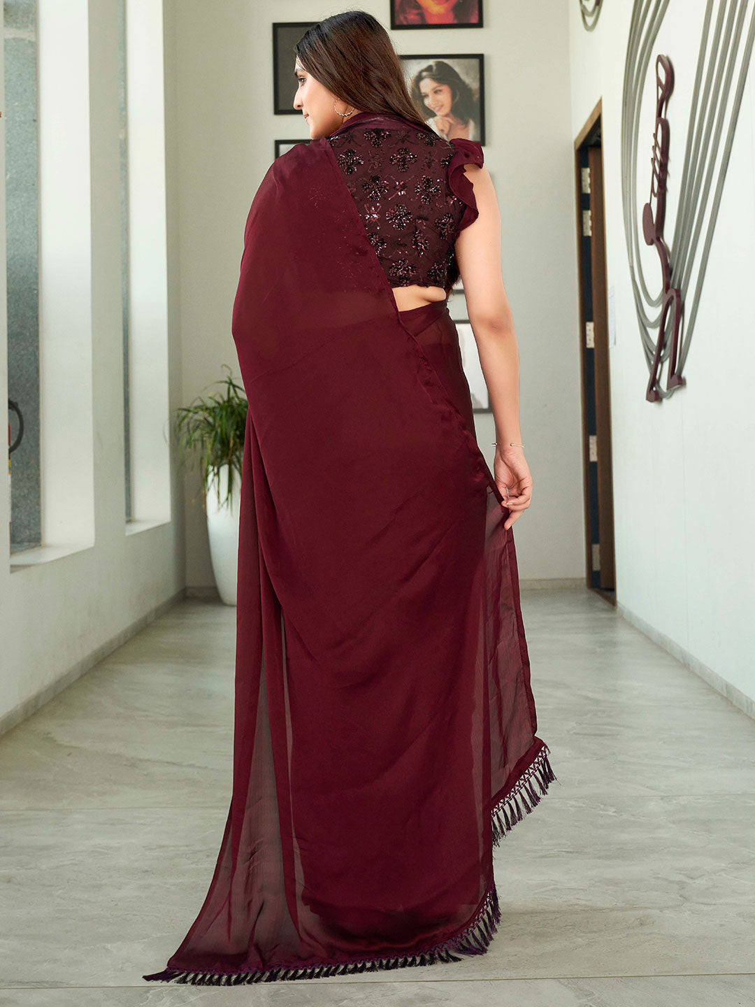 Tikhi Imli Solid Satin Saree - Distacart