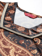 Sangria Velvet Finish Paisley Design Gotta Patti Kurta with Palazzos